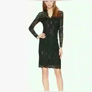NWT- Marina Women's Long-Sleeve Lace
Sequin Dress- Black - Size Medium